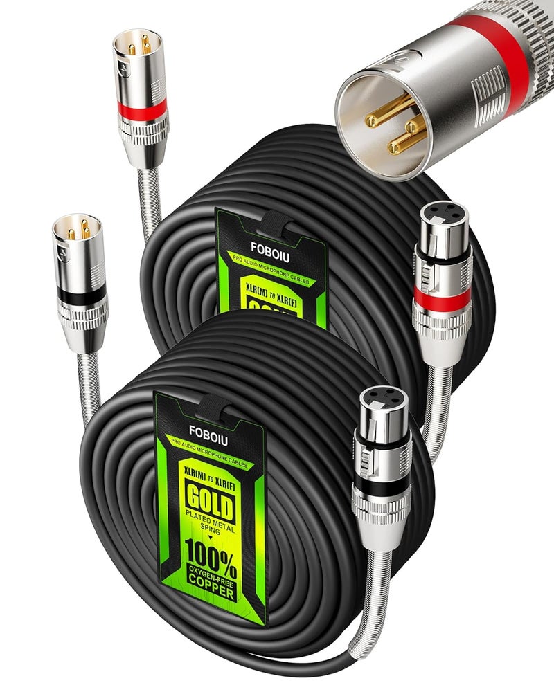 Foboiu XLR Cables 100ft 2 Pack,Long XLR Microphone Cable with Gold-Plated Connectors，Oxygen-Free Copper (OFC) Shielded and Balanced XL R Male to Female Cord for XL R Cable Speaker，Metal Spring SR - Image 1